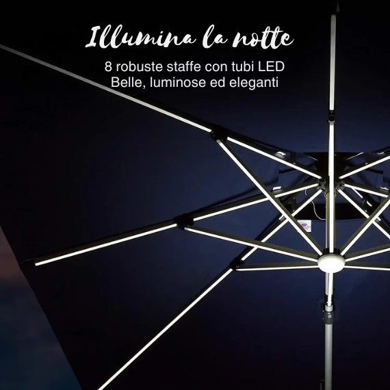 SunovaShade™ Ombrellone LED a Energia Solare